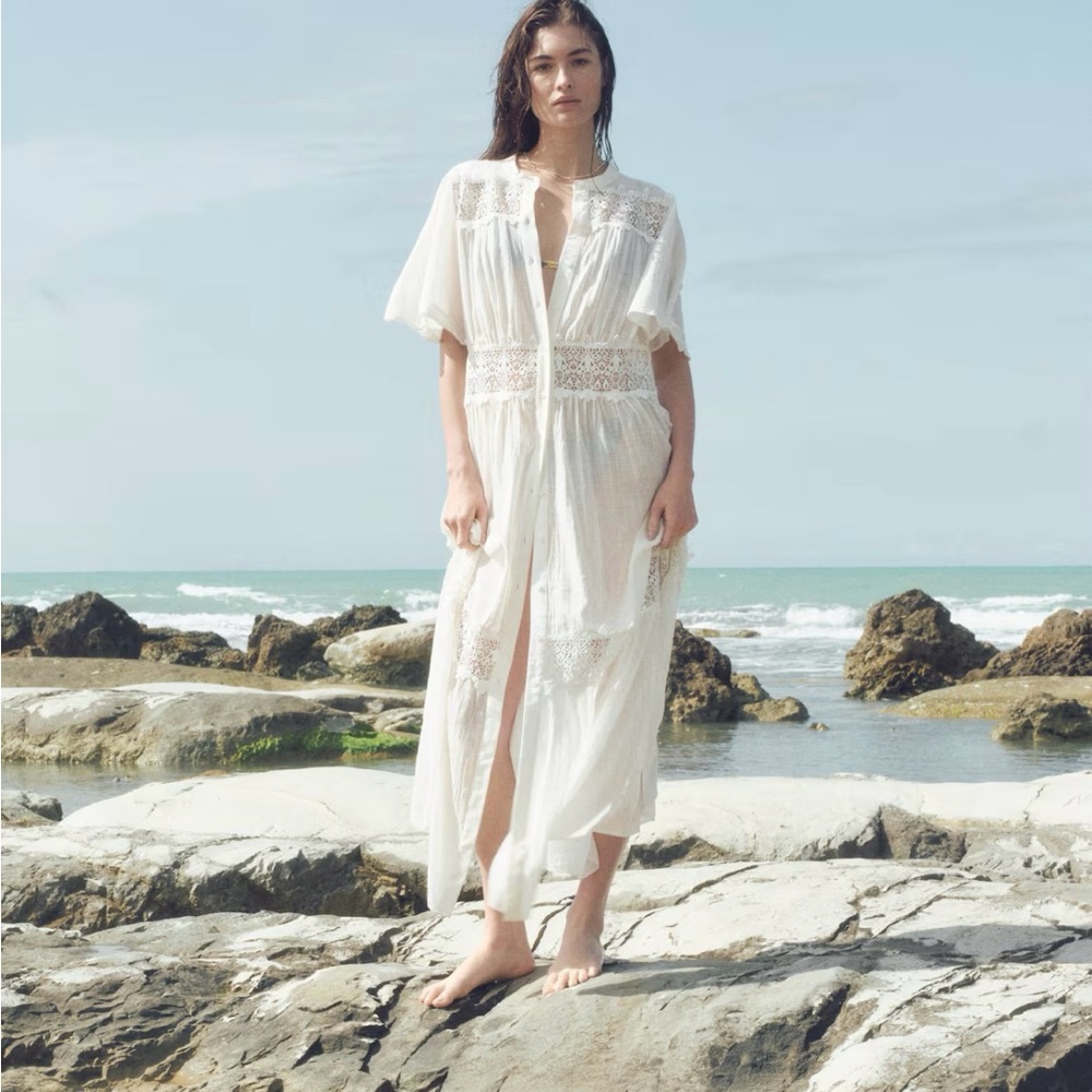 H&M LACE-INSET COTTON DRESS. Medium. NWT